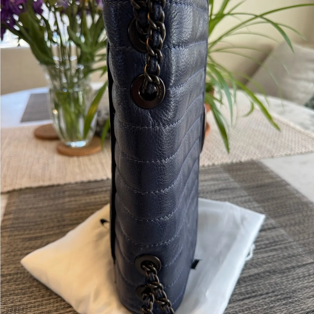 Coach Quilted Leather Shoulder Bag in Navy Blue with Gunmetal Chain - Picture 6 of 16